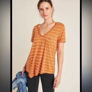 Anthropologie Asymmetrical T.la Stripped Orange V-Neck